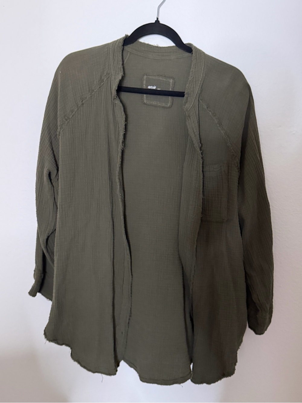 Aerie Pool to Party Olive linen button up top